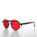 Round Black Metal Goth Steampunk Sunglass - Ivan 2 - Black / Gray Lens