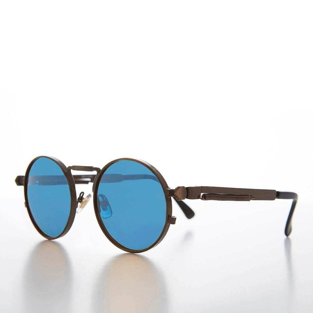 Round Bronze Metal Goth Steampunk Sunglass - Ivan 3 - Bronze / Brown Lens