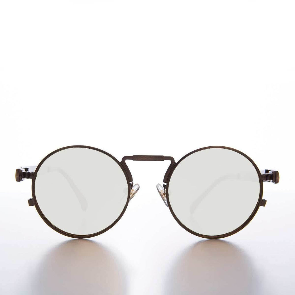 Round Bronze Metal Goth Steampunk Sunglass - Ivan 3 - Bronze / Mirror Lens