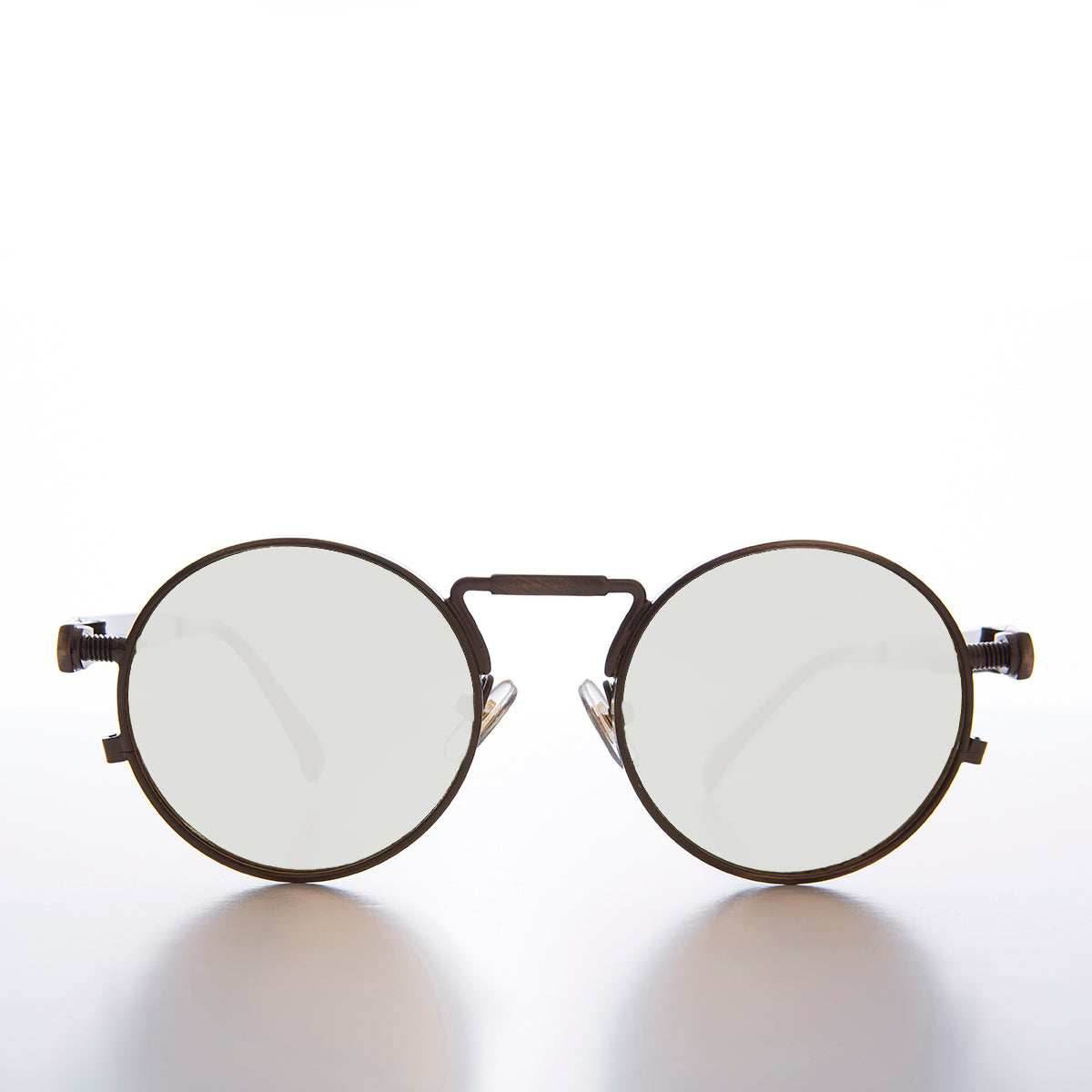 Round Bronze Metal Goth Steampunk Sunglass - Ivan 3 - Bronze / Mirror Lens