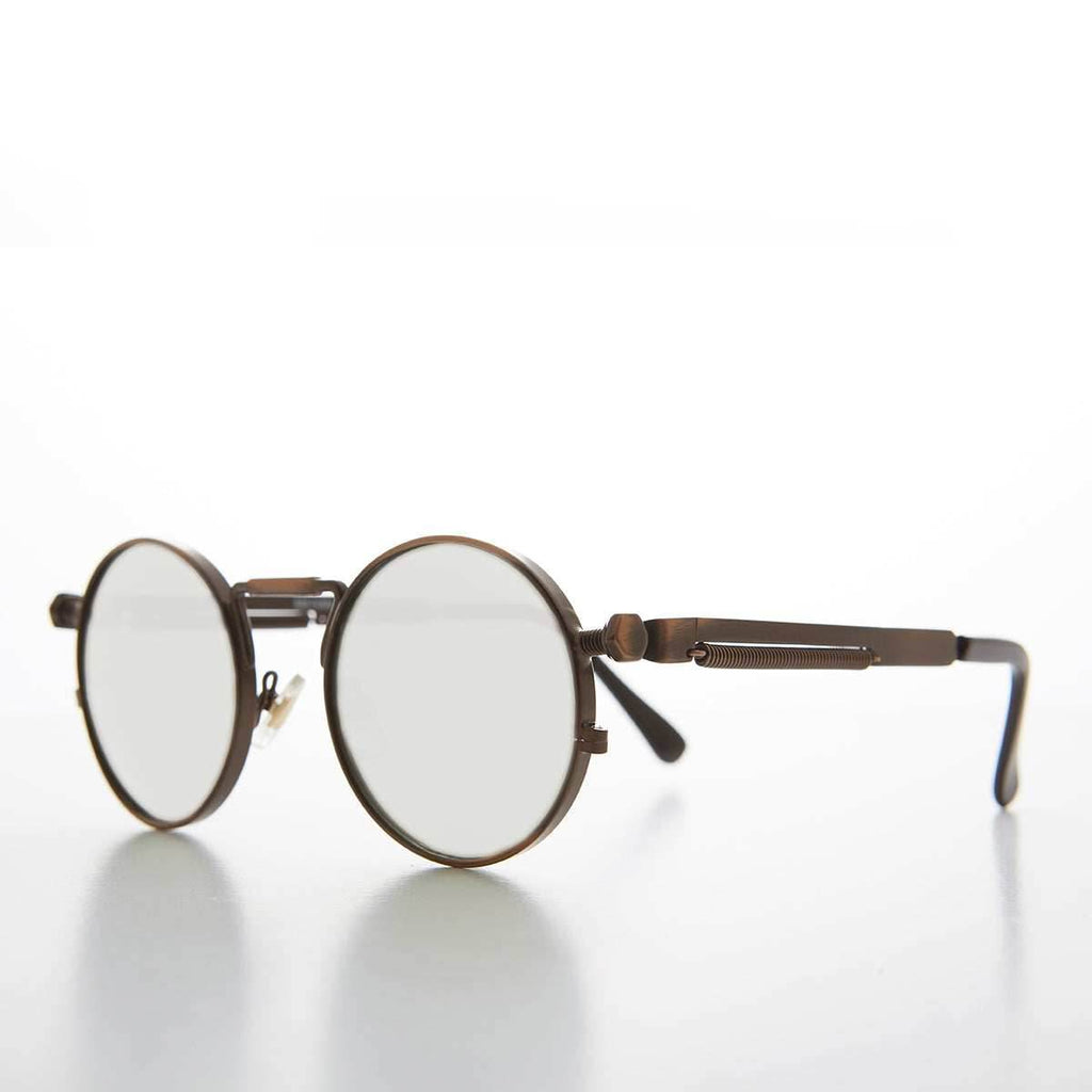 Round Bronze Metal Goth Steampunk Sunglass - Ivan 3 - Bronze / Brown Lens