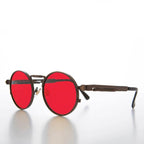 Round Bronze Metal Goth Steampunk Sunglass - Ivan 3 - Bronze / Brown Lens