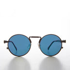 Round Gunmetal Metal Goth Steampunk Sunglass - Ivan 5 - Gunmetal / Blue Lens