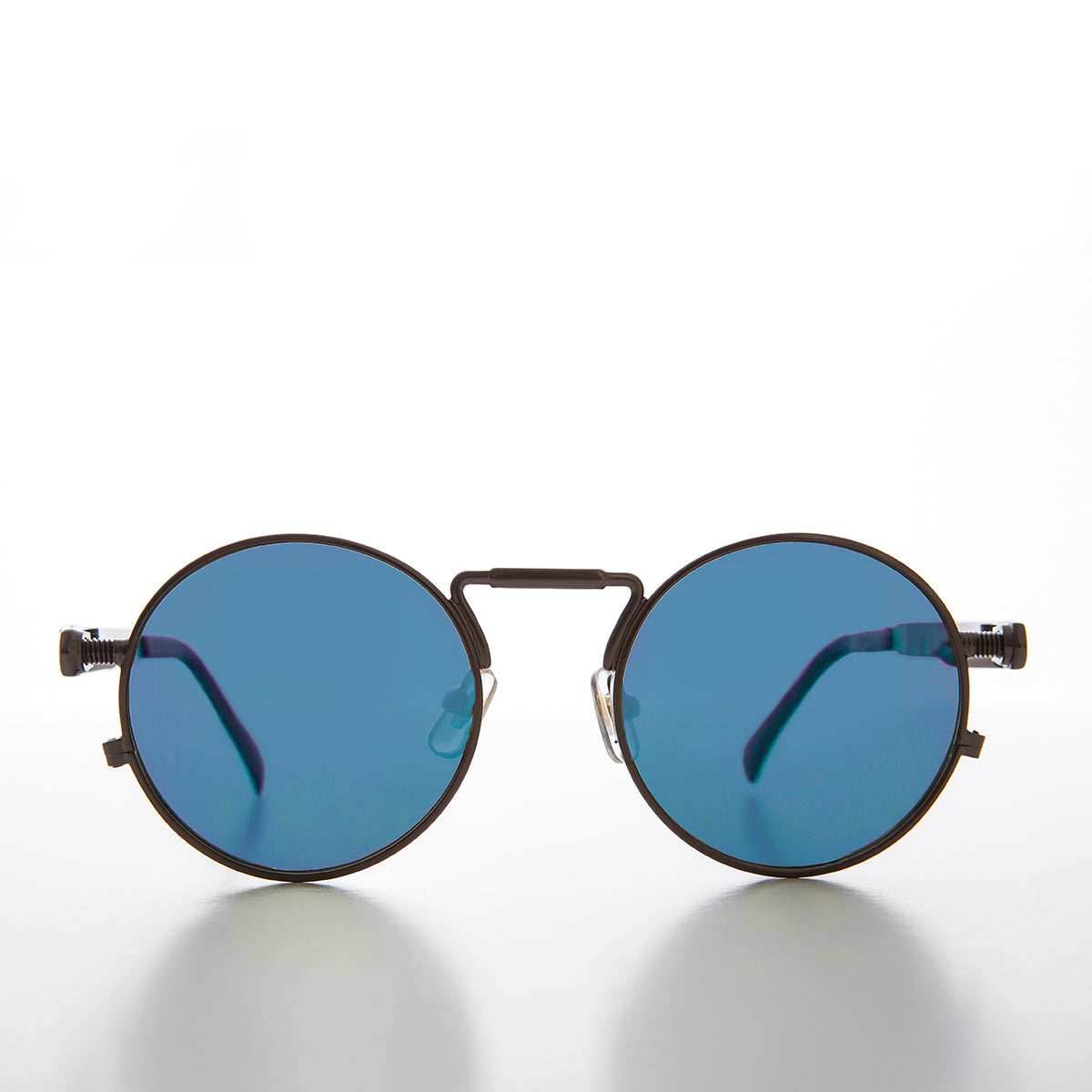Round Gunmetal Metal Goth Steampunk Sunglass - Ivan 5 - Gunmetal / Blue Lens