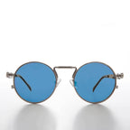 Round Silver Goth Steampunk Sunglass - Ivan 1 - Silver / Blue Lens