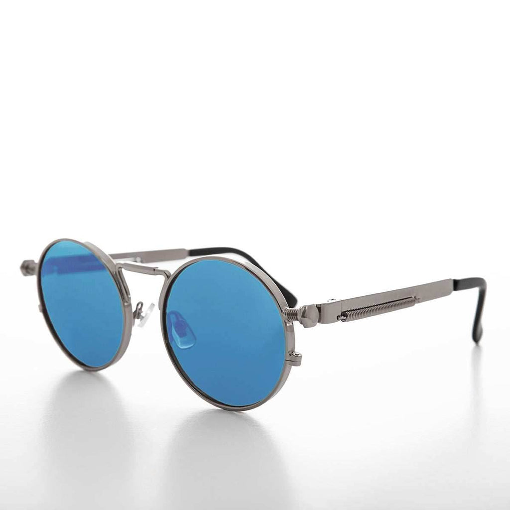 Round Silver Goth Steampunk Sunglass - Ivan 1 - Silver / Mirror Lens
