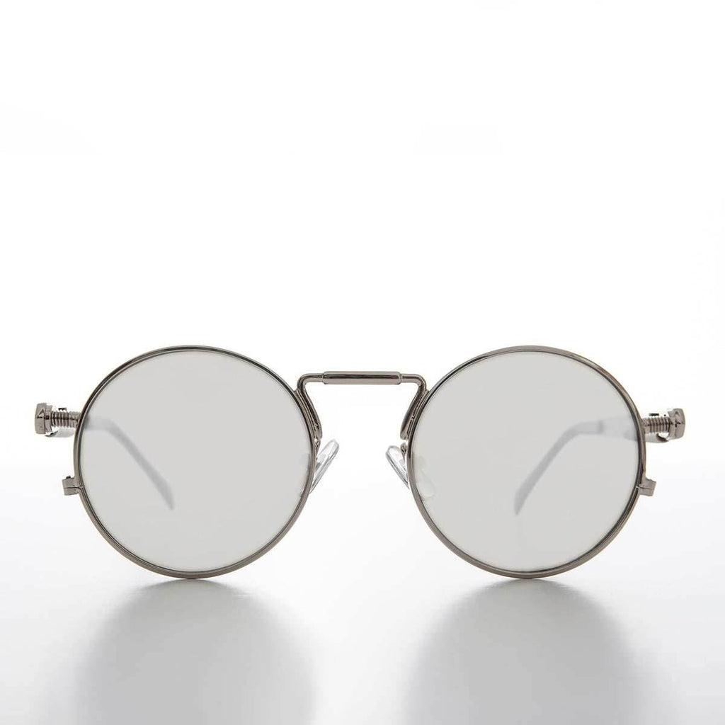 Round Silver Goth Steampunk Sunglass - Ivan 1 - Silver / Mirror Lens