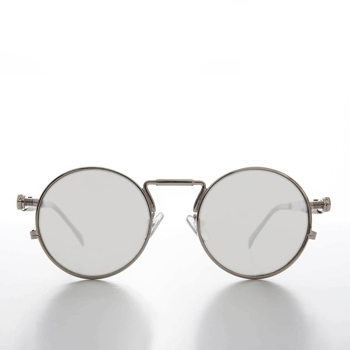 Round Silver Goth Steampunk Sunglass - Ivan 1 - Silver / Mirror Lens