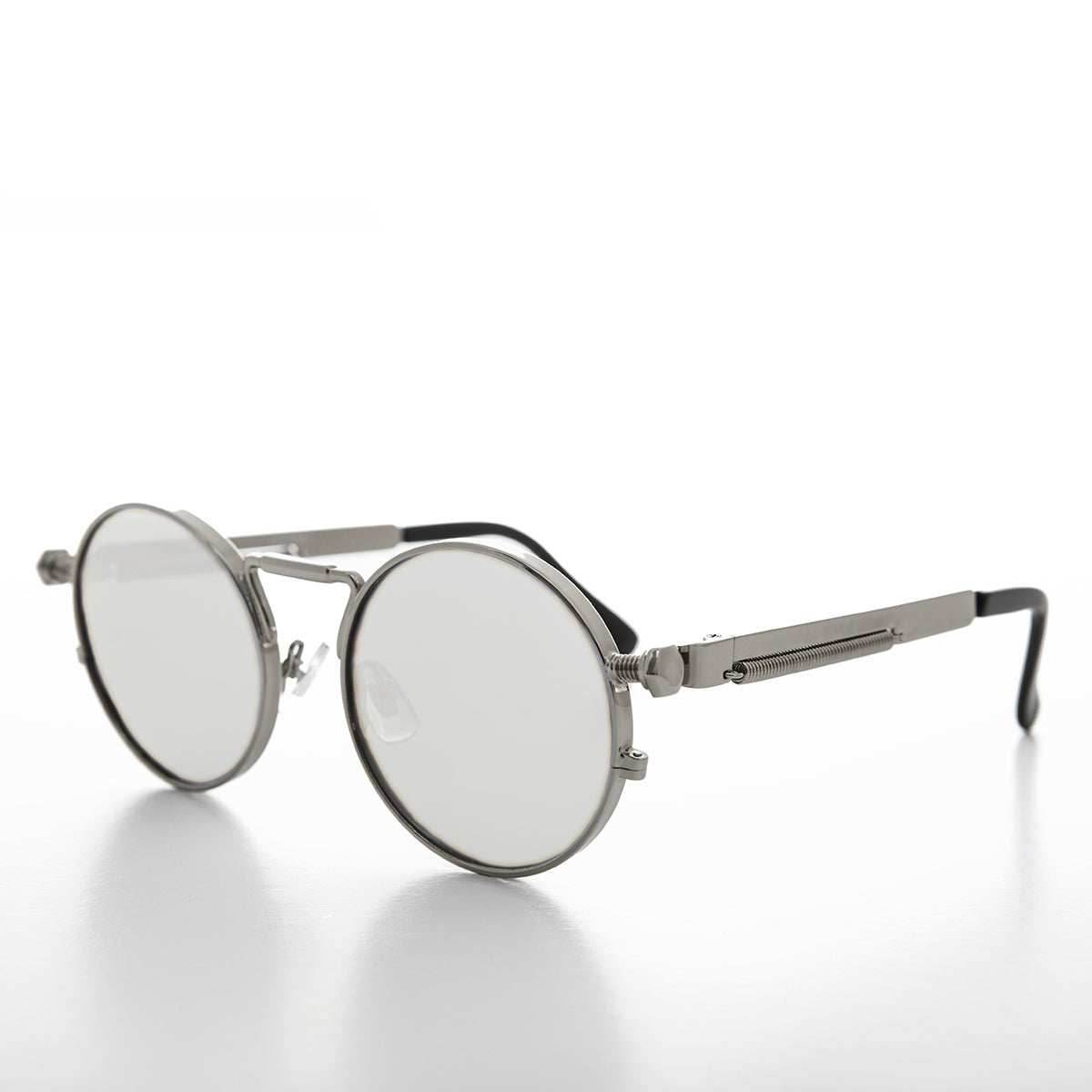 Round Silver Goth Steampunk Sunglass - Ivan 1 - Silver / Mirror Lens