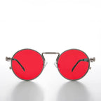 Round Silver Goth Steampunk Sunglass - Ivan 1 - Silver / Red Lens