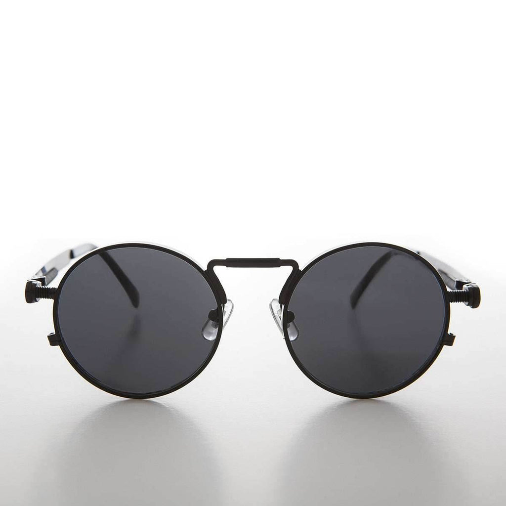Round Black Metal Goth Steampunk Sunglass - Ivan 2 - Black / Gray Lens