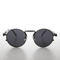Round Black Metal Goth Steampunk Sunglass - Ivan 2 - Black / Gray Lens