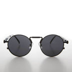 Round Black Metal Goth Steampunk Sunglass - Ivan 2 - Black / Gray Lens