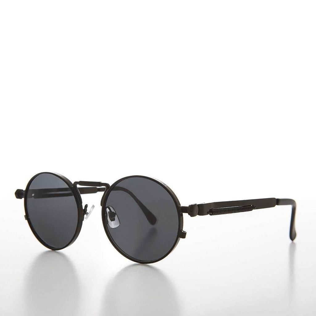 Round Black Metal Goth Steampunk Sunglass - Ivan 2 - Black / Gray Lens