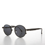 Round Black Metal Goth Steampunk Sunglass - Ivan 2 - Black / Gray Lens