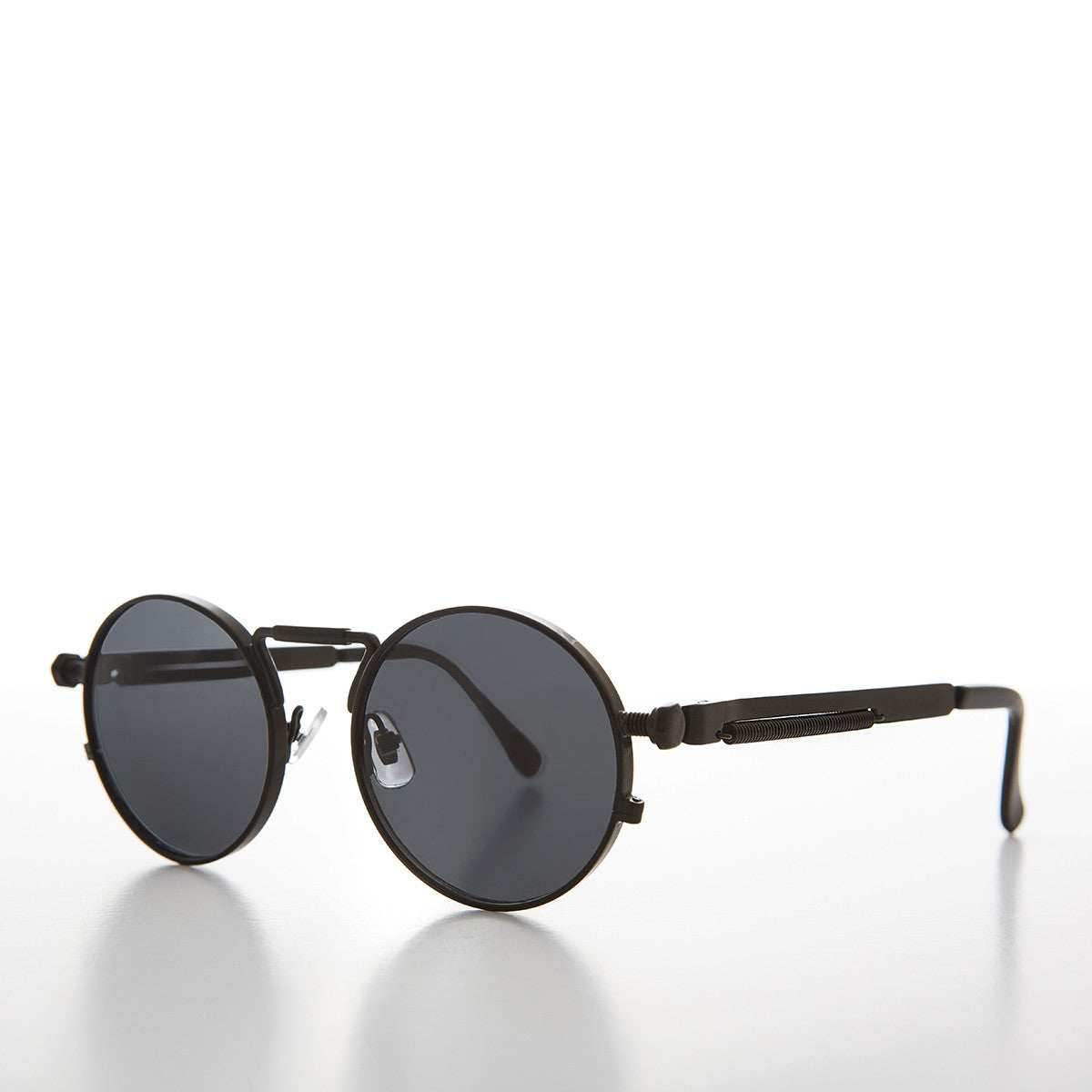 Round Black Metal Goth Steampunk Sunglass - Ivan 2 - Black / Gray Lens