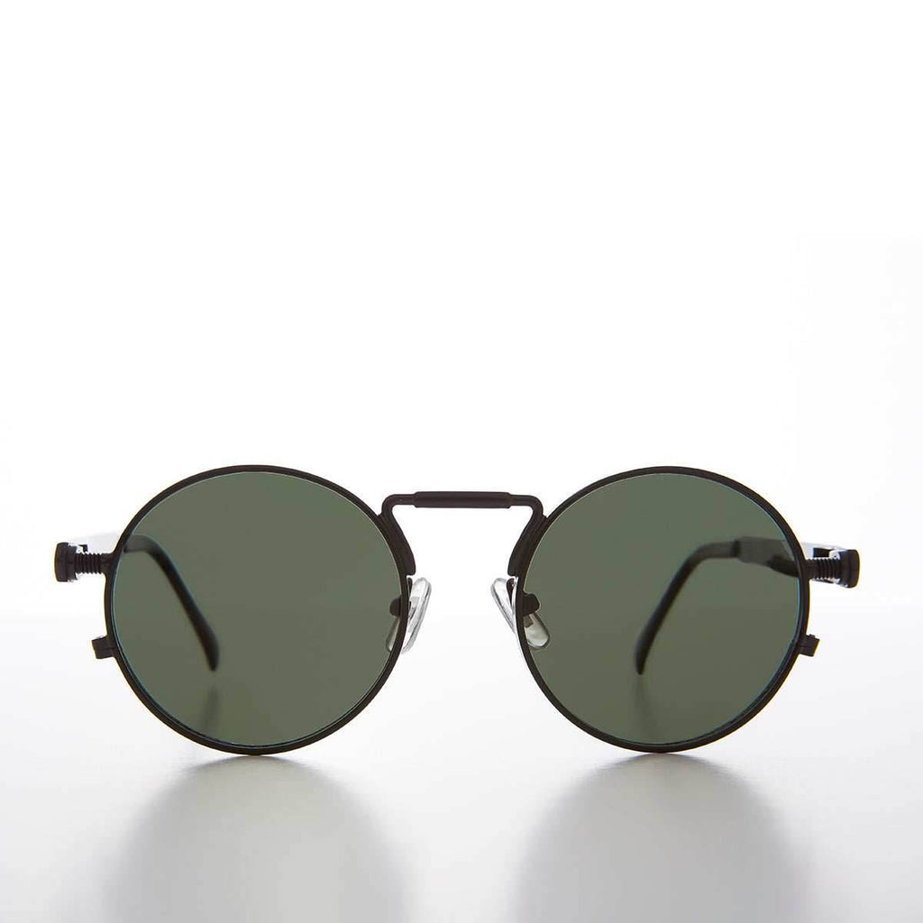 Round Black Metal Goth Steampunk Sunglass - Ivan 2 - Black/ Green Lens