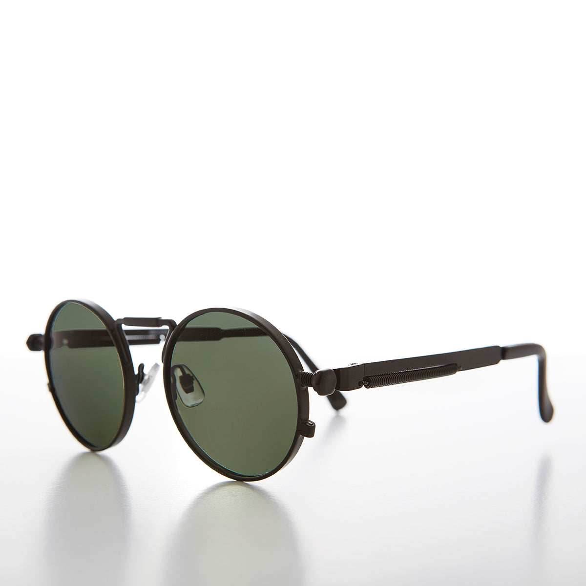 Round Black Metal Goth Steampunk Sunglass - Ivan 2 - Black / Gray Lens
