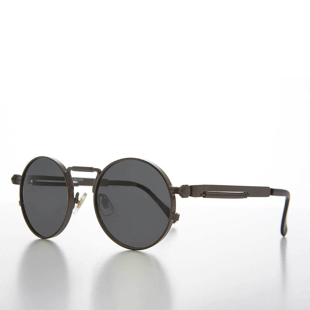 Round Gunmetal Metal Goth Steampunk Sunglass - Ivan 5 - Gunmetal / Gray Lens
