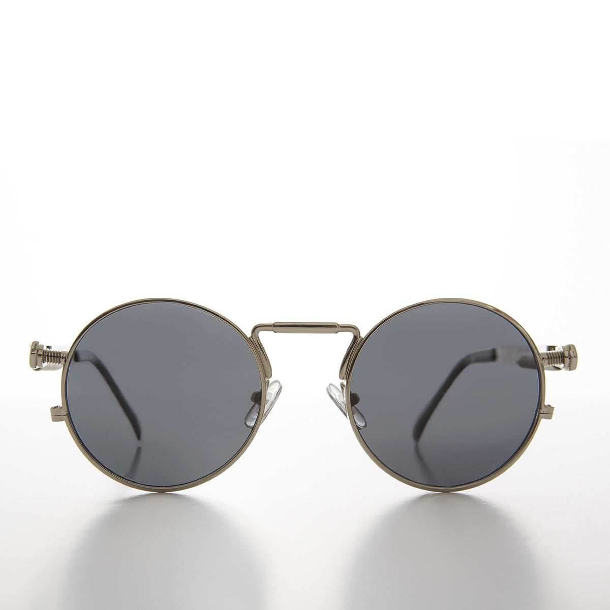 Round Silver Goth Steampunk Sunglass - Ivan 1 - Silver/ Gray Lens