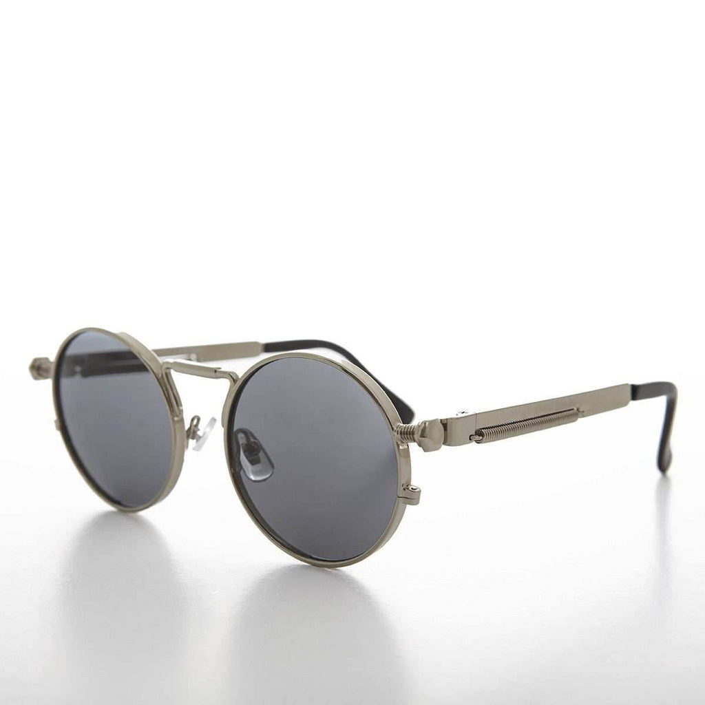 Round Silver Goth Steampunk Sunglass - Ivan 1 - Silver / Mirror Lens