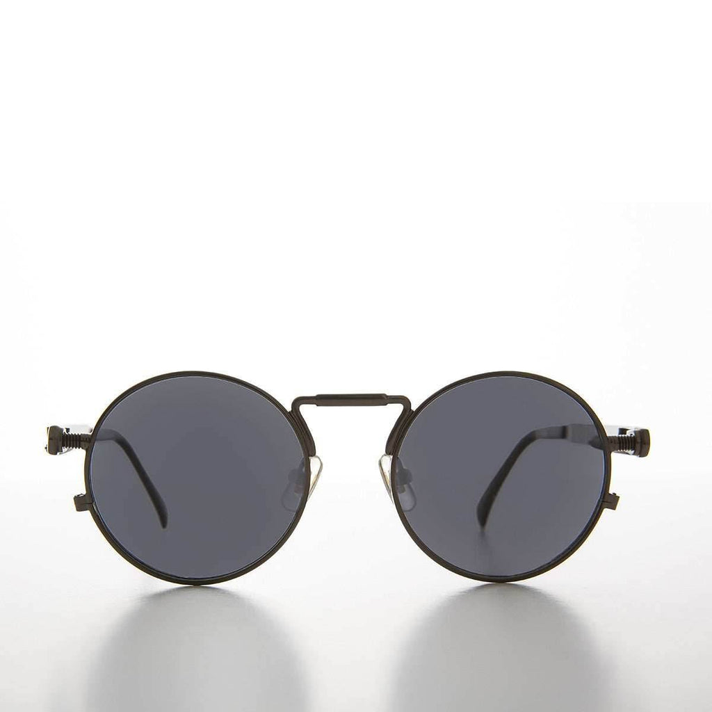 Round Gunmetal Metal Goth Steampunk Sunglass - Ivan 5 - Gunmetal / Gray Lens