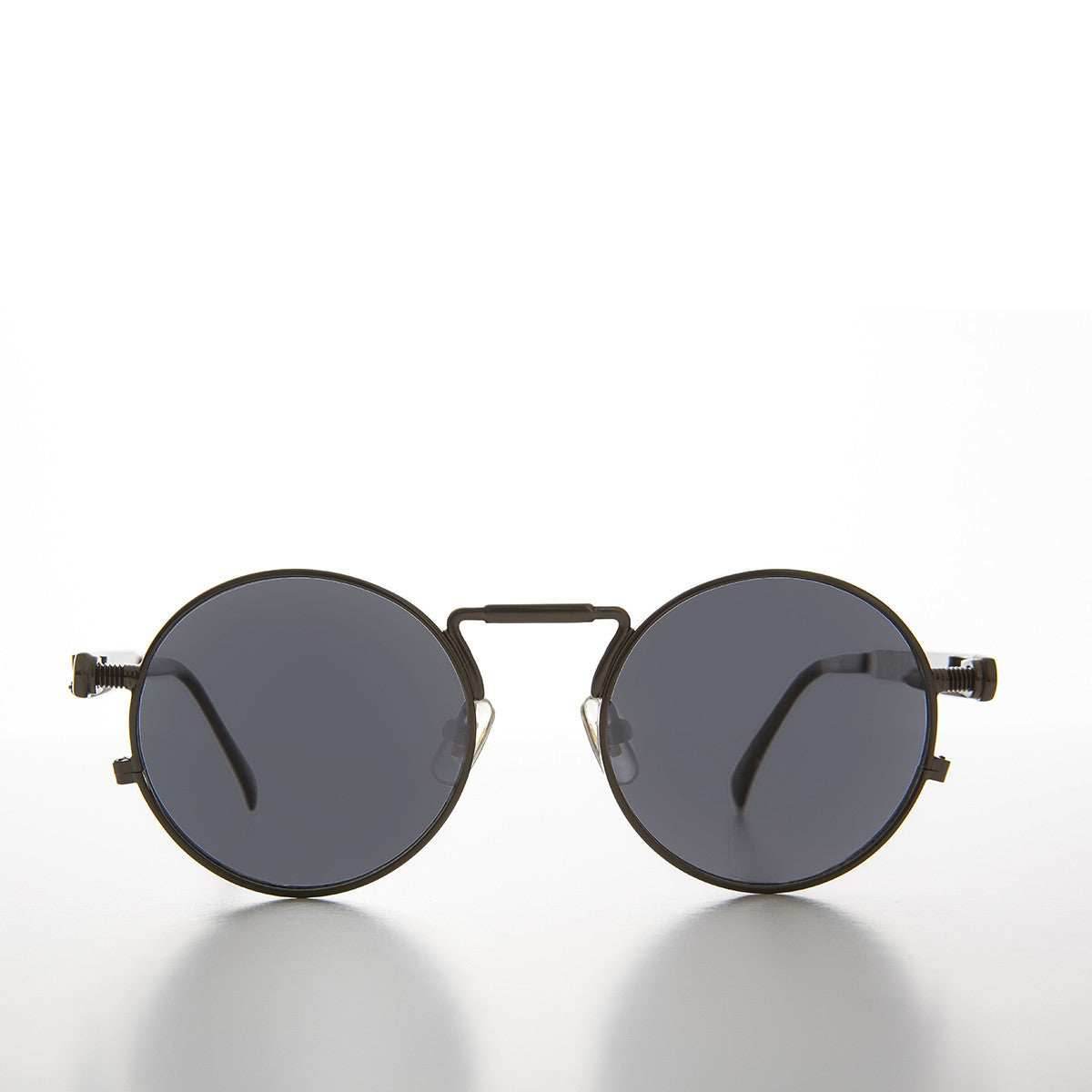 Round Gunmetal Metal Goth Steampunk Sunglass - Ivan 5 - Gunmetal / Gray Lens