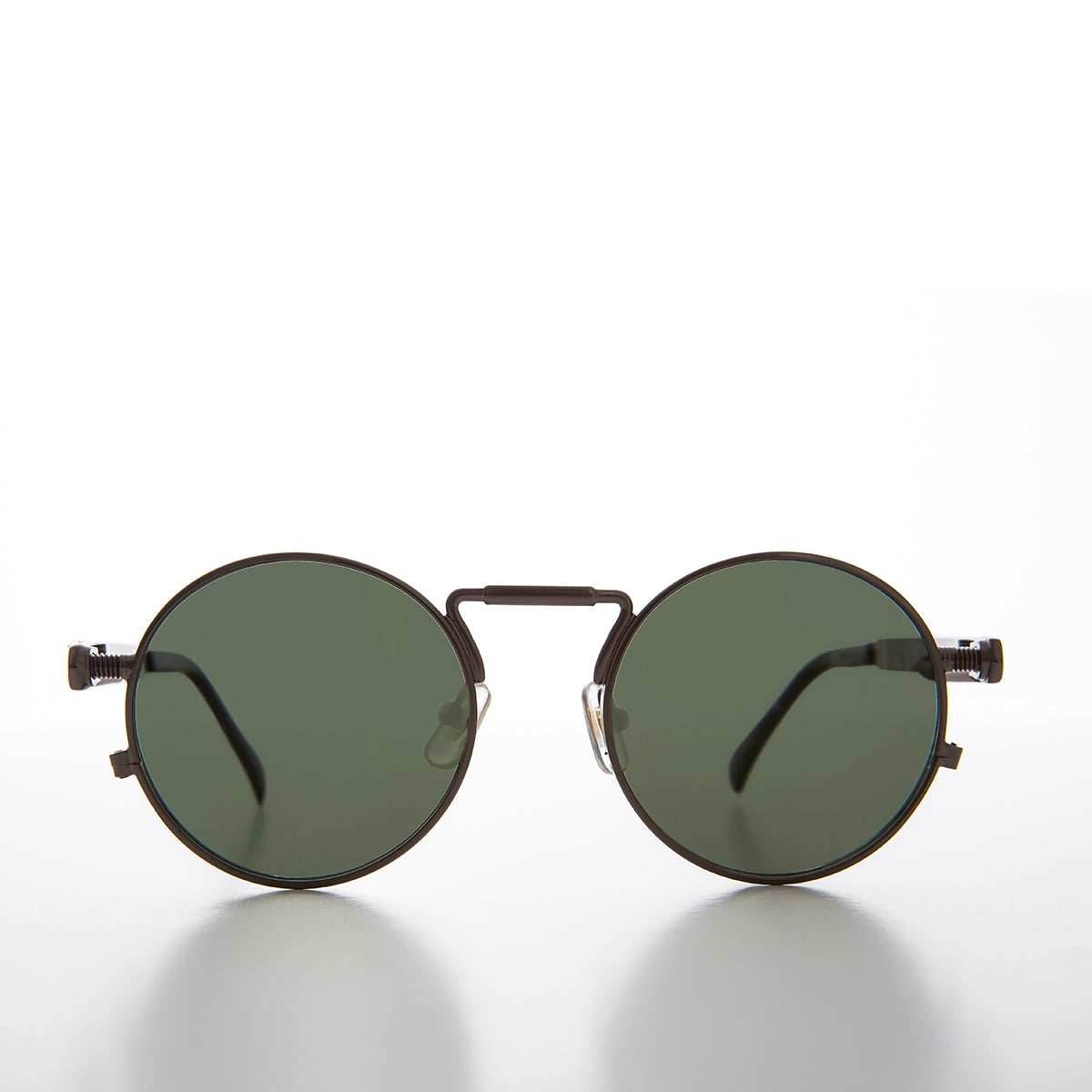 Round Gunmetal Metal Goth Steampunk Sunglass - Ivan 5 - Gunmetal / Green Lens
