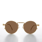 Round Gold Metal Goth Steampunk Sunglass - Ivan 4 - Gold / Brown Lens