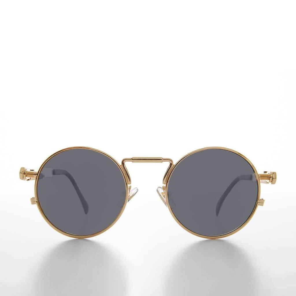 Round Gold Metal Goth Steampunk Sunglass - Ivan 4 - Gold / Brown Lens