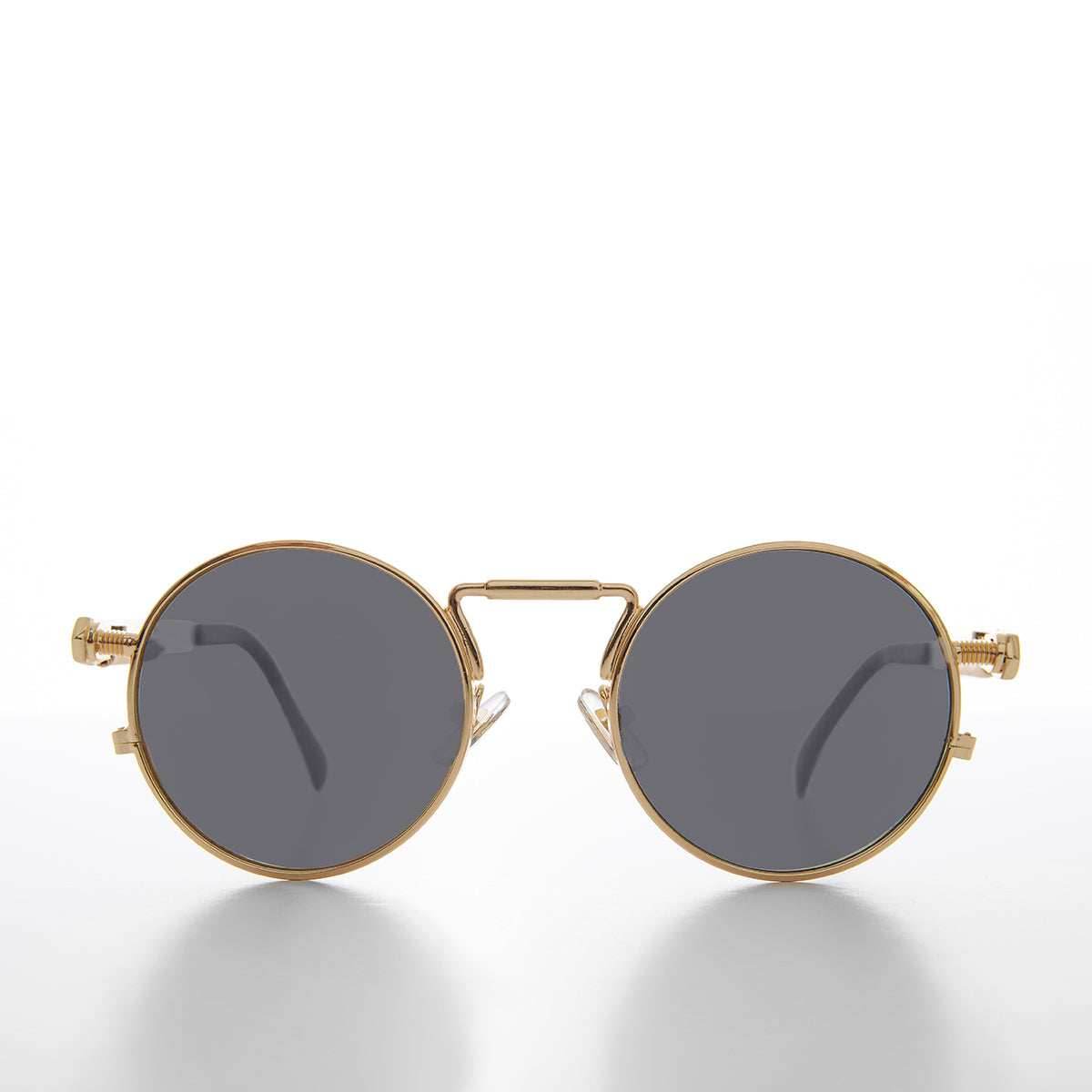 Round Gold Metal Goth Steampunk Sunglass - Ivan 4 - Gold / Brown Lens