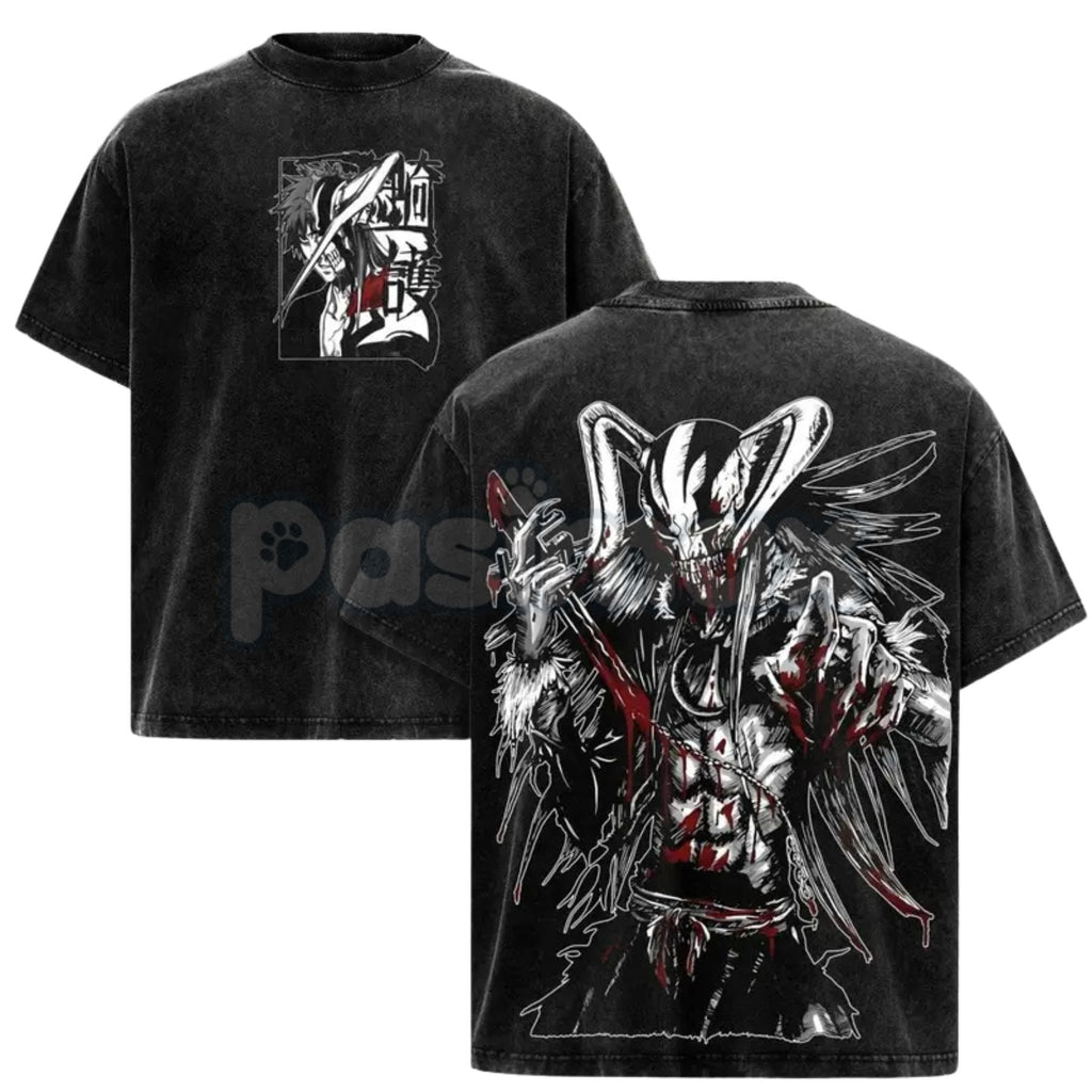 Ichigo Hollow Form Bleach Washed T-Shirt – Retro Vasto Lorde Graphic Tee, Lightweight Cotton Anime Streetwear
