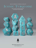 14 pc Iconic Turquoise Polyhedral Dice Set with Silver Ink - 