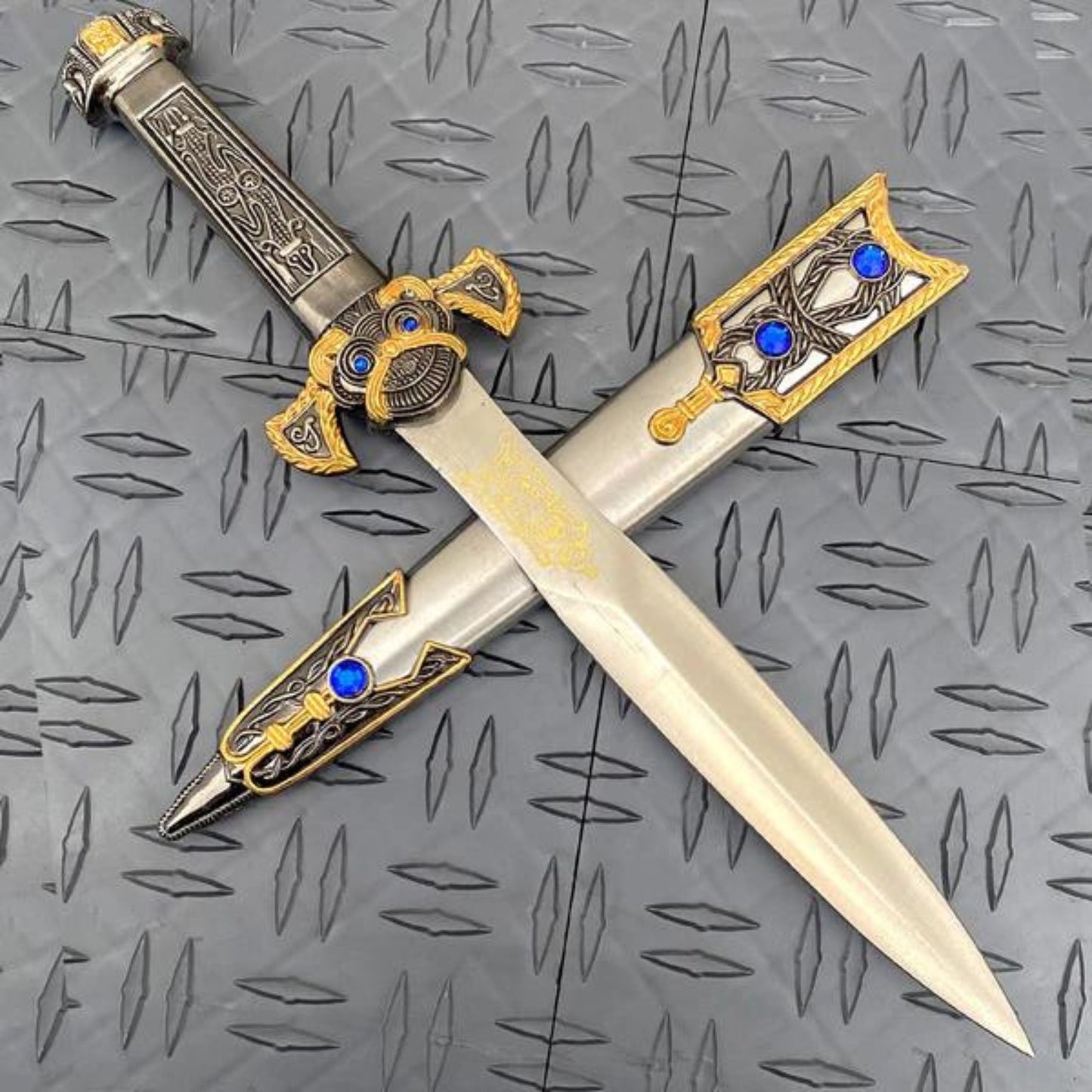 Imperial Elegance Ornate Roman Dagger with Blue Gem Accents-1