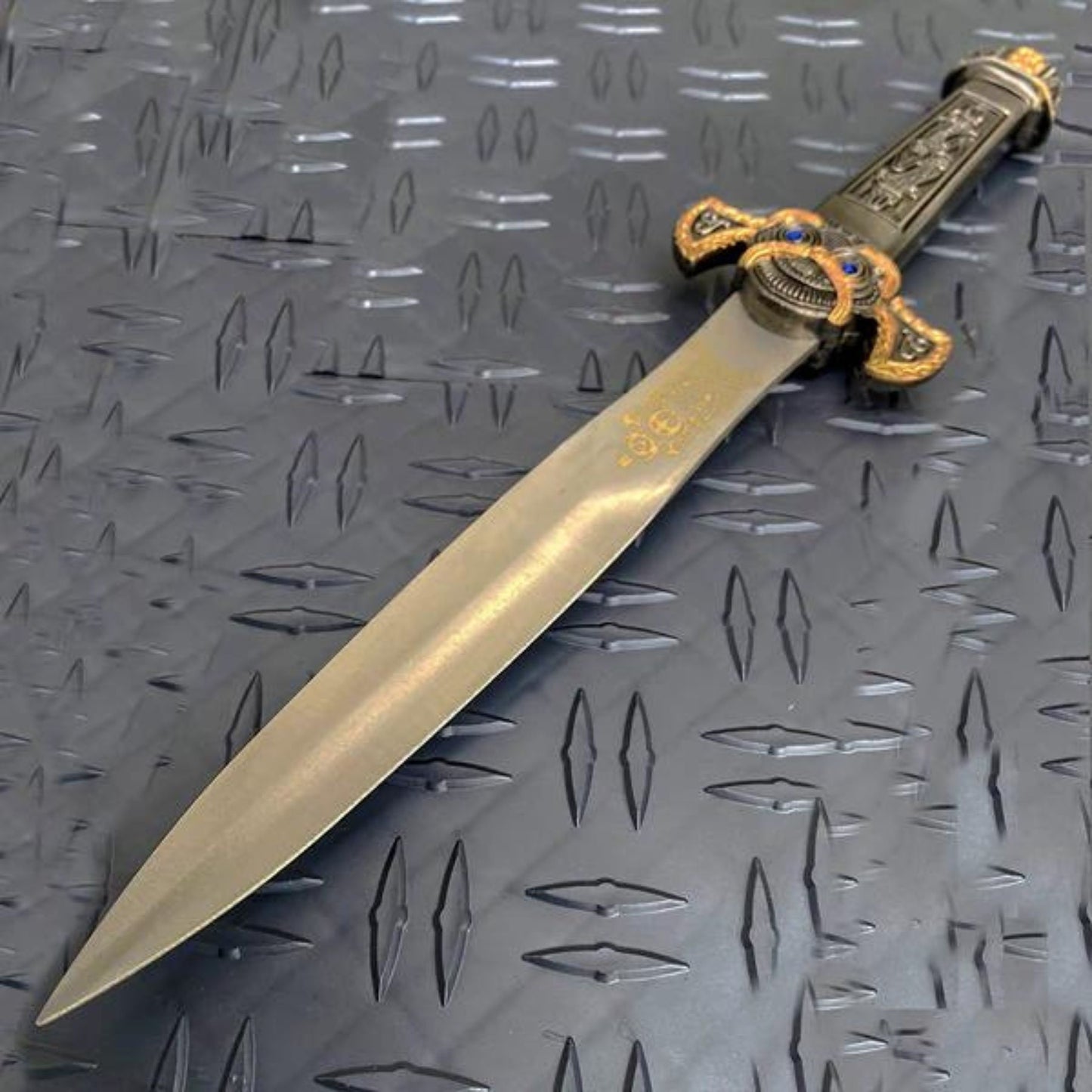 Imperial Elegance Ornate Roman Dagger with Blue Gem Accents-2