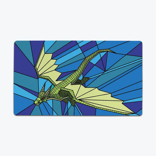 Stained Glass Flying Dragon Playmat - Standard Playmat / Blue / Plain