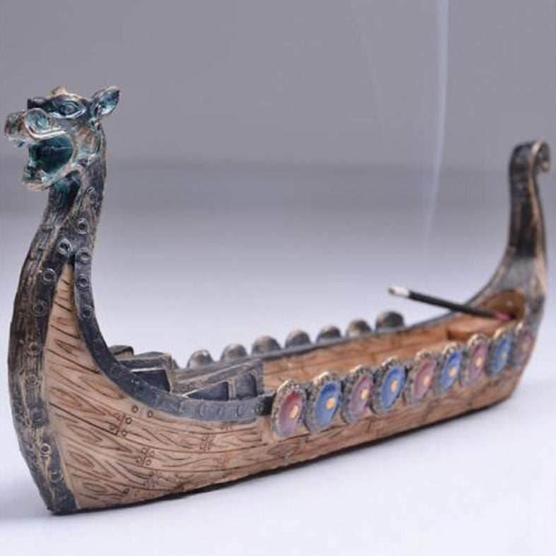Retro Carving Viking Dragon Boat Incense Stick Holder - 