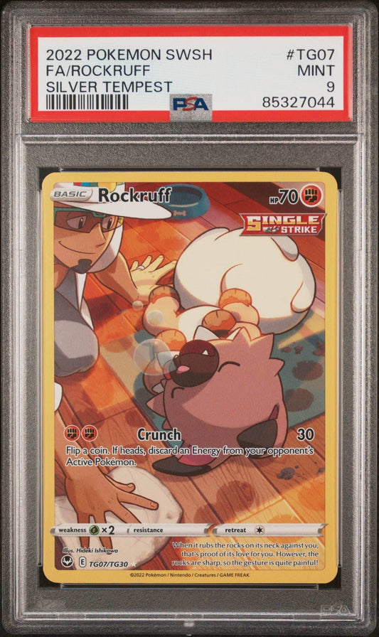 2022 POKEMON SWORD & SHIELD SILVER TEMPEST Full Art ROCKRUFF #TG07 PSA 9 - 