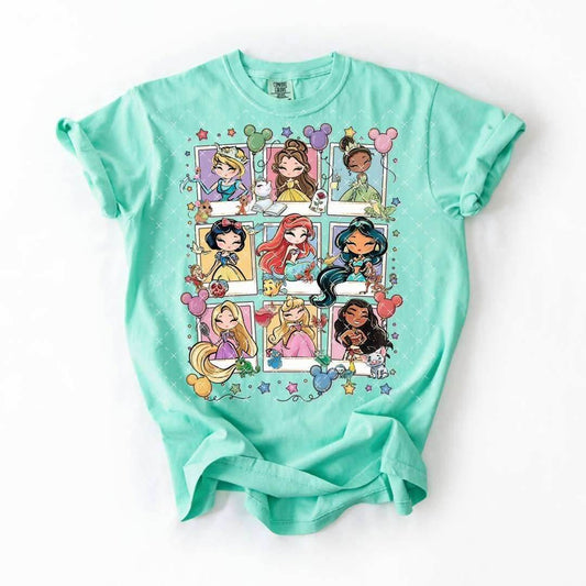 Cartoon Princesses Polaroid Graphic Tee - S