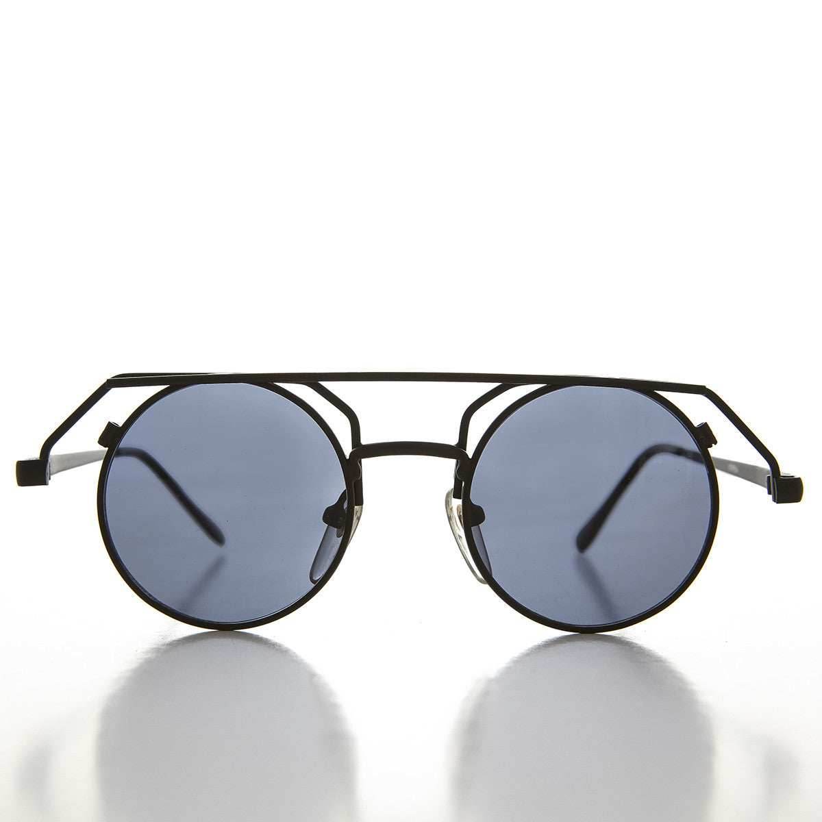 90s Round Steampunk Goth Vintage Sunglass - Joker - Black / Gray Lens