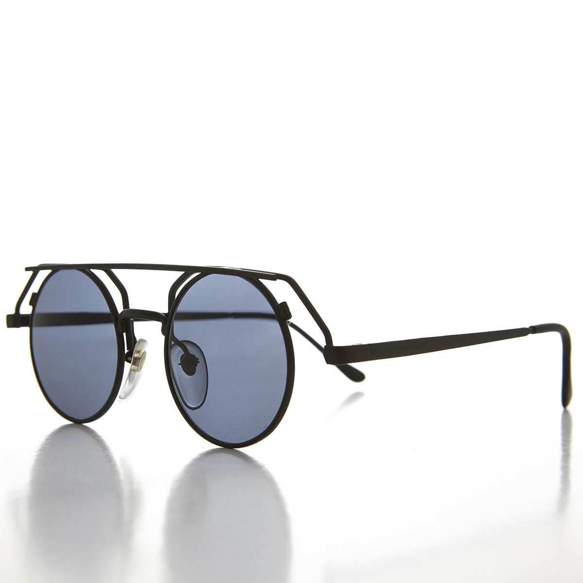 90s Round Steampunk Goth Vintage Sunglass - Joker - Black / Gray Lens