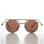 90s Round Steampunk Goth Vintage Sunglass - Joker - Gold / Brown Lens