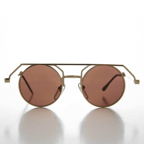 90s Round Steampunk Goth Vintage Sunglass - Joker - Gold / Brown Lens