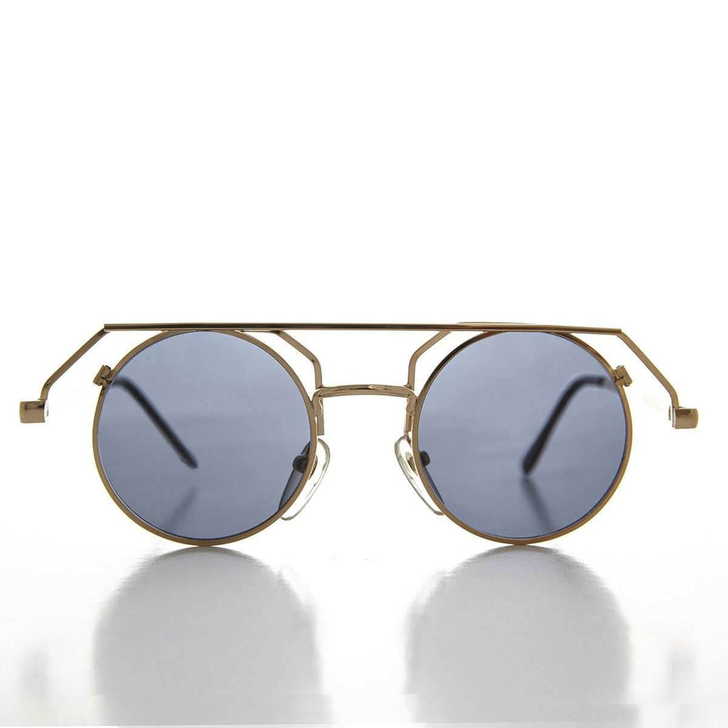 90s Round Steampunk Goth Vintage Sunglass - Joker - Gold / Gray Lens