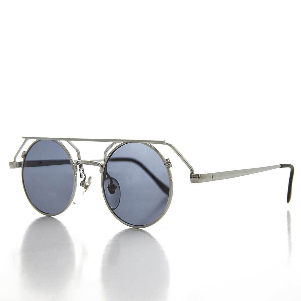 90s Round Steampunk Goth Vintage Sunglass - Joker - Black / Gray Lens
