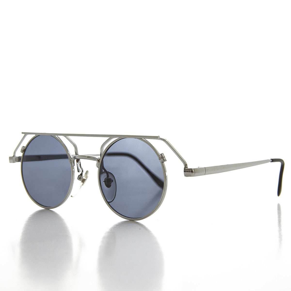 90s Round Steampunk Goth Vintage Sunglass - Joker - Black / Gray Lens