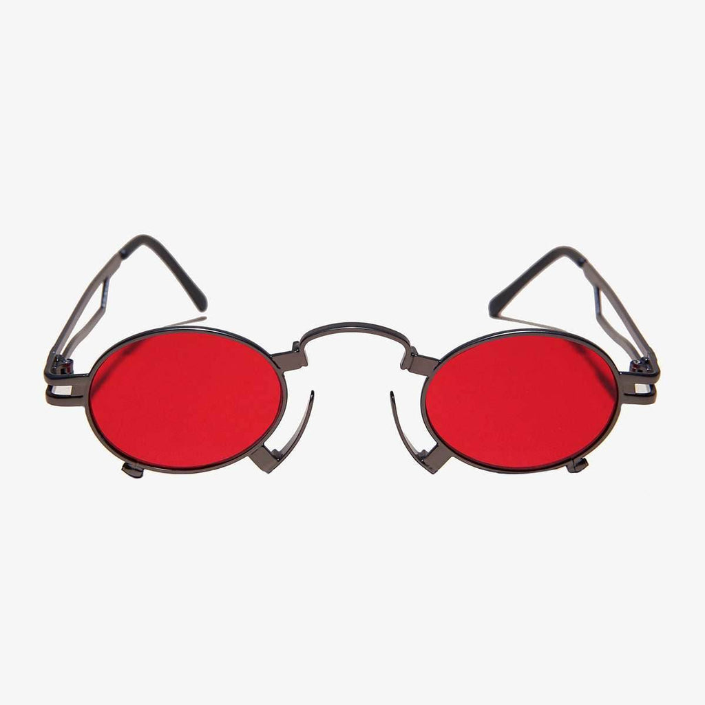 Ultimate Gunmetal Steampunk Sunglass - Jules - Gunmetal / Red Lens