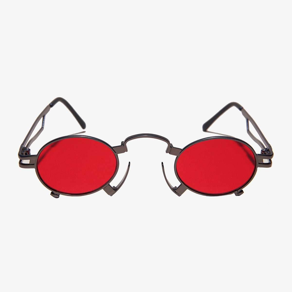 Ultimate Gunmetal Steampunk Sunglass - Jules - Gunmetal / Red Lens