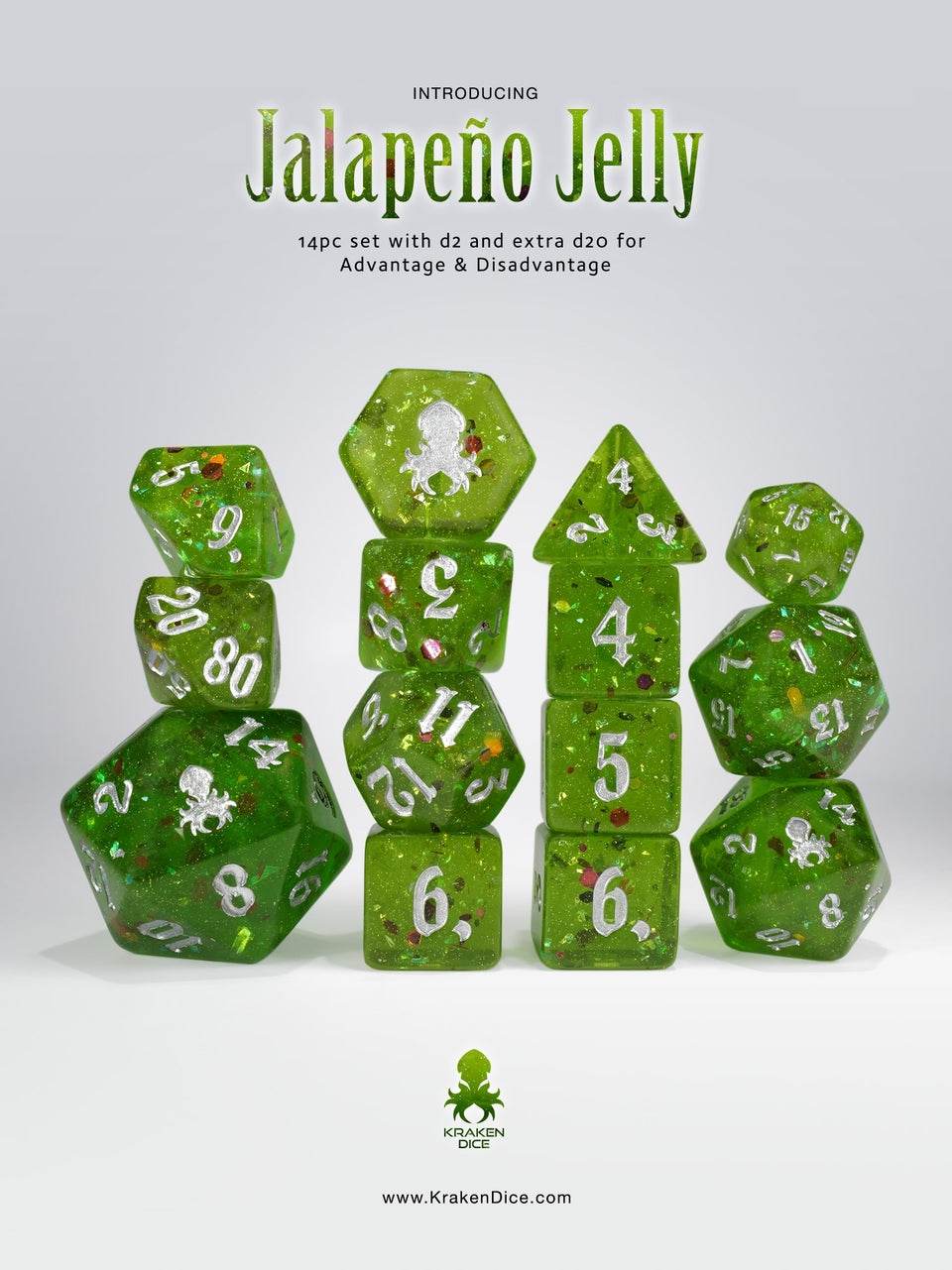 Jalapeno Jelly 14 pc - Limited Run - Silver Ink Dice Set - 