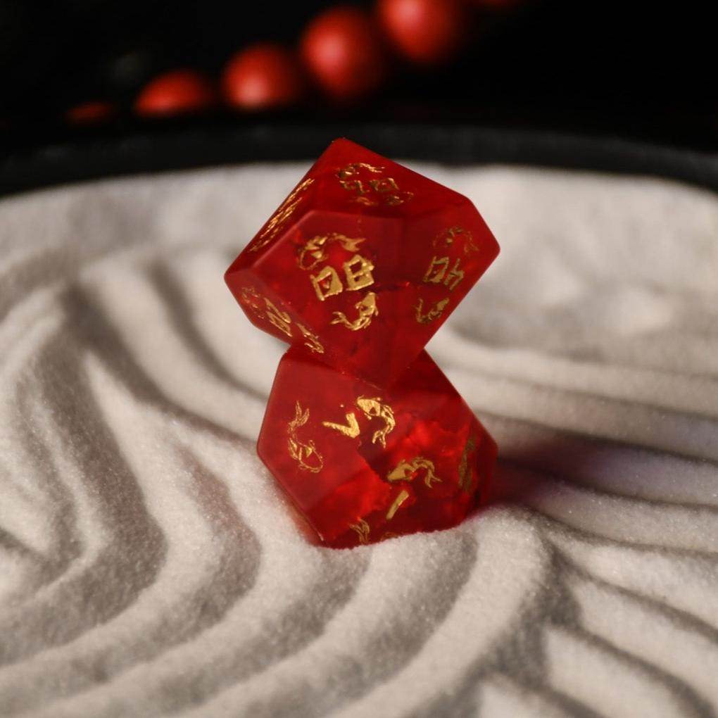 Japanese Frosted Red Glass Dice Set - Dice Around the World Collection - 